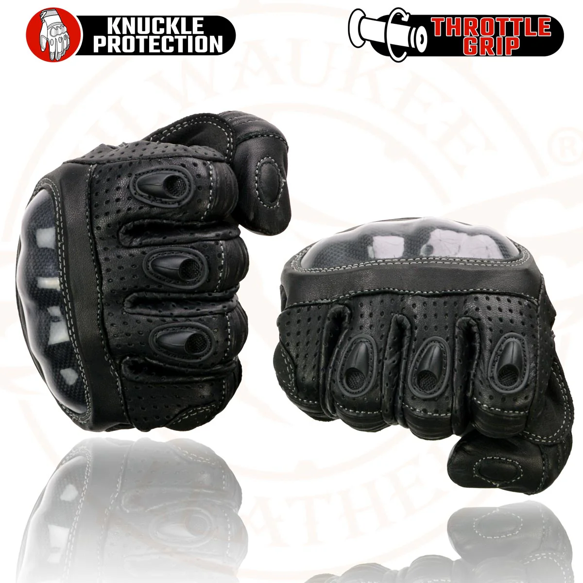 Milwaukee Leather SH298 Men's Black Perforated Leather Racing Motorcycle Gloves w/ Padded Fingers - Image 7