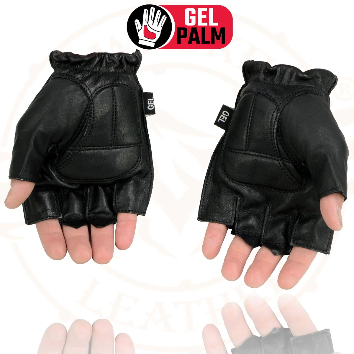 Milwaukee Leather SH442 Men's Black Leather Gel Padded Palm Fingerless Motorcycle Hand Gloves W/ Soft ‘Genuine Leather’ - Image 2