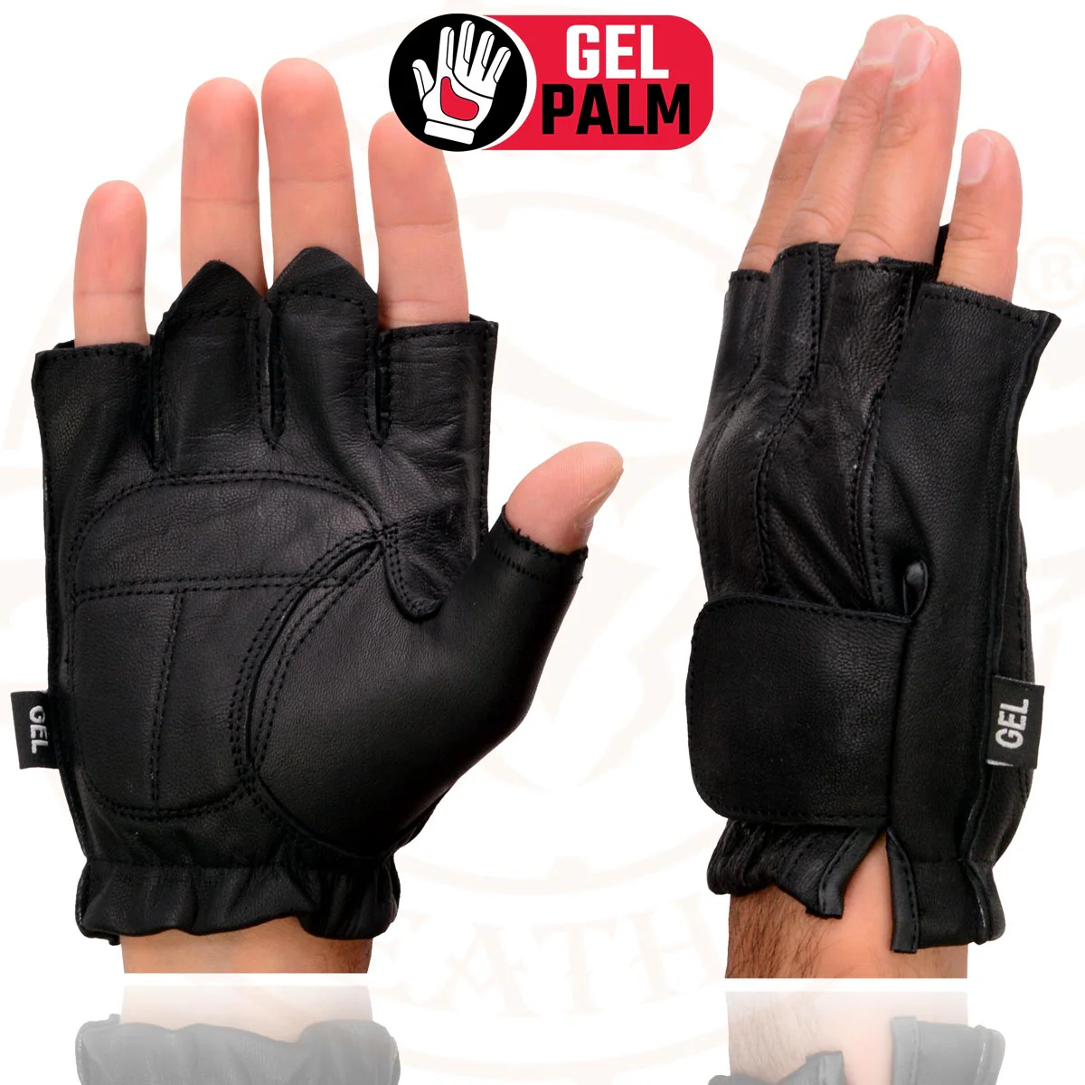Milwaukee Leather SH442 Men's Black Leather Gel Padded Palm Fingerless Motorcycle Hand Gloves W/ Soft ‘Genuine Leather’ - Image 4