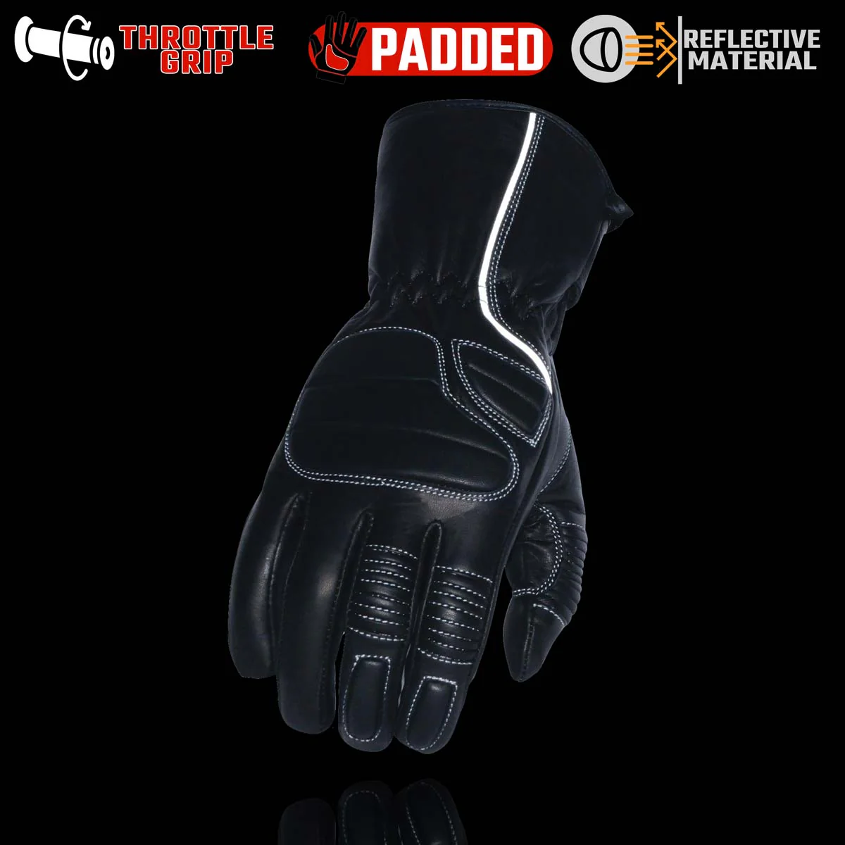 Milwaukee Leather SH607 Men's Black Leather Gauntlet Padded Back Racing Motorcycle Hand Gloves W/ Reflective Piping. - Image 2