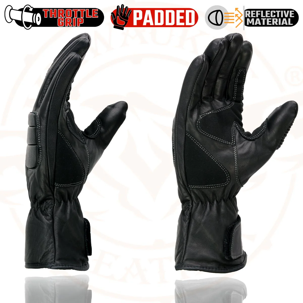 Milwaukee Leather SH607 Men's Black Leather Gauntlet Padded Back Racing Motorcycle Hand Gloves W/ Reflective Piping. - Image 6