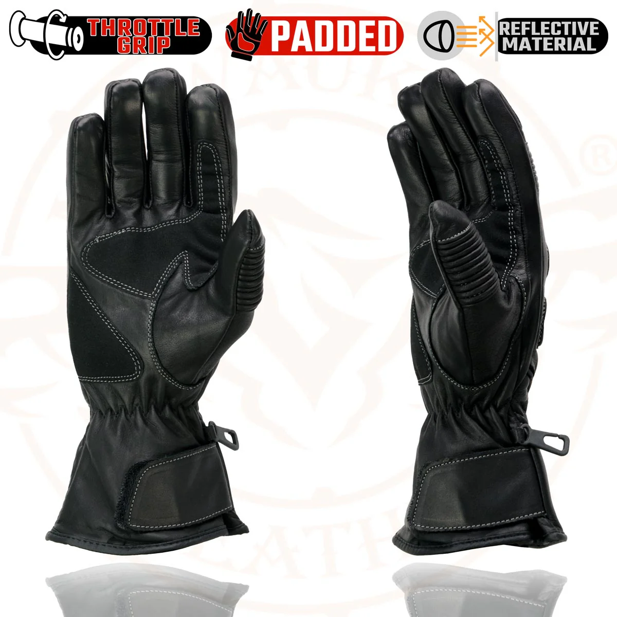 Milwaukee Leather SH607 Men's Black Leather Gauntlet Padded Back Racing Motorcycle Hand Gloves W/ Reflective Piping. - Image 7