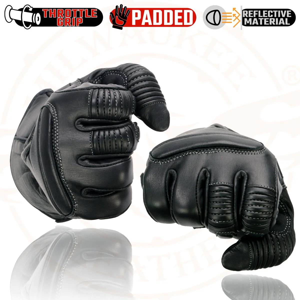 Milwaukee Leather SH607 Men's Black Leather Gauntlet Padded Back Racing Motorcycle Hand Gloves W/ Reflective Piping. - Image 8