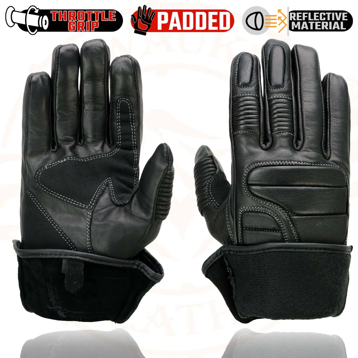 Milwaukee Leather SH607 Men's Black Leather Gauntlet Padded Back Racing Motorcycle Hand Gloves W/ Reflective Piping. - Image 9