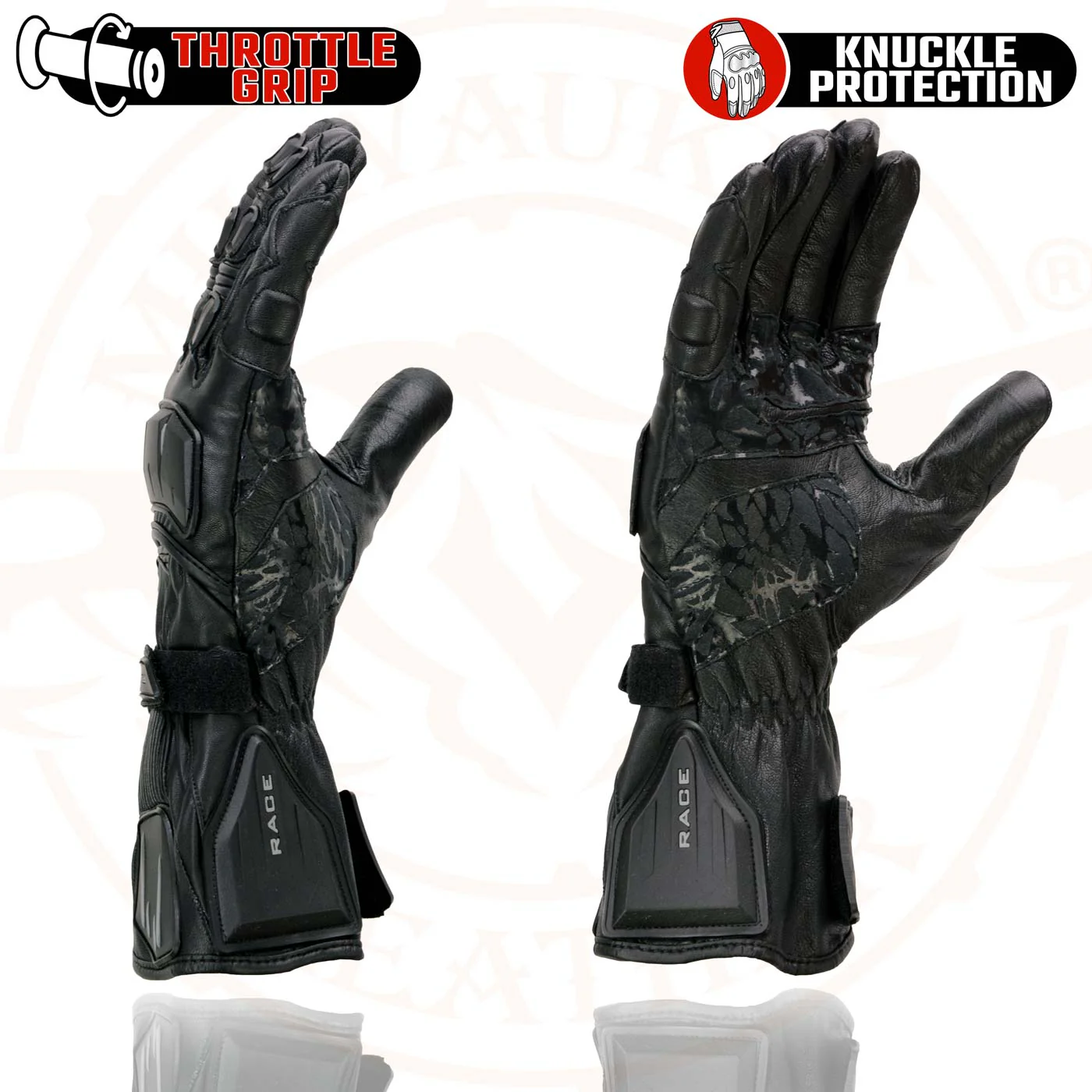 Milwaukee Leather SH717 Men's Black Leather Gauntlet Racing Motorcycle Hand Gloves W/ Hard Knuckle Protection Extra Grip Reinforced Palm - Image 6