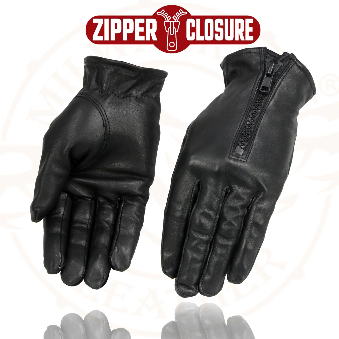 Milwaukee Leather SH722 Women's Black Unlined Leather Lightweight Motorcycle Hand Gloves W/ Wrist Zipper Closure - Image 2