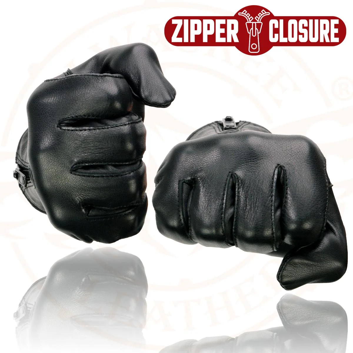 Milwaukee Leather SH722 Women's Black Unlined Leather Lightweight Motorcycle Hand Gloves W/ Wrist Zipper Closure - Image 8