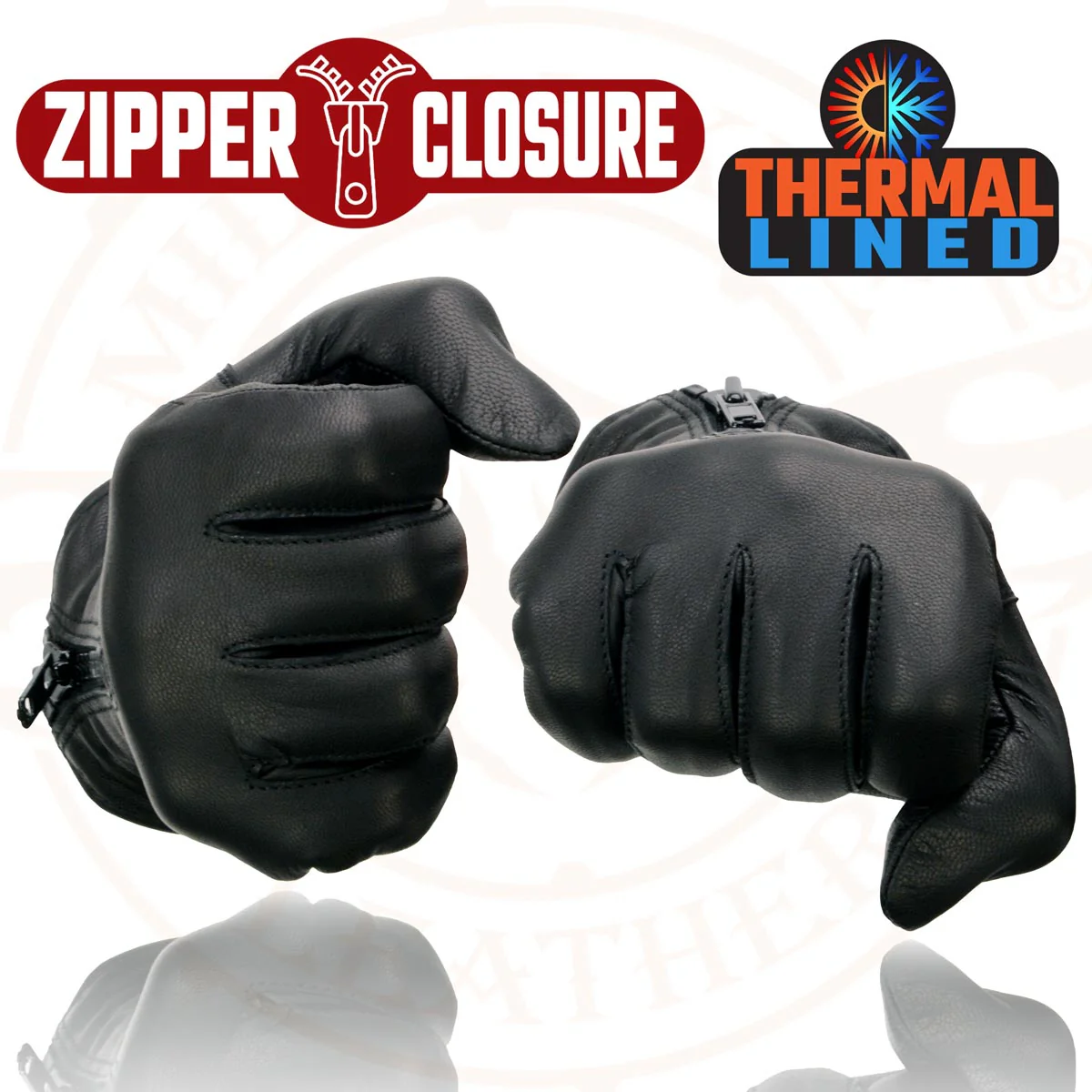 Milwaukee Leather SH728 Women’s Classic Black Leather Motorcycle Gloves with Zipper Closure - Image 2