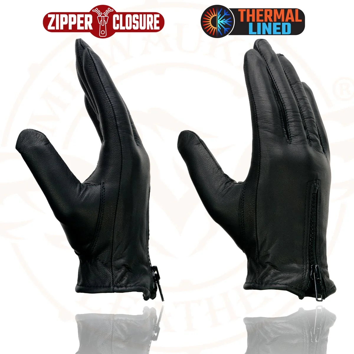 Milwaukee Leather SH728 Women’s Classic Black Leather Motorcycle Gloves with Zipper Closure - Image 5