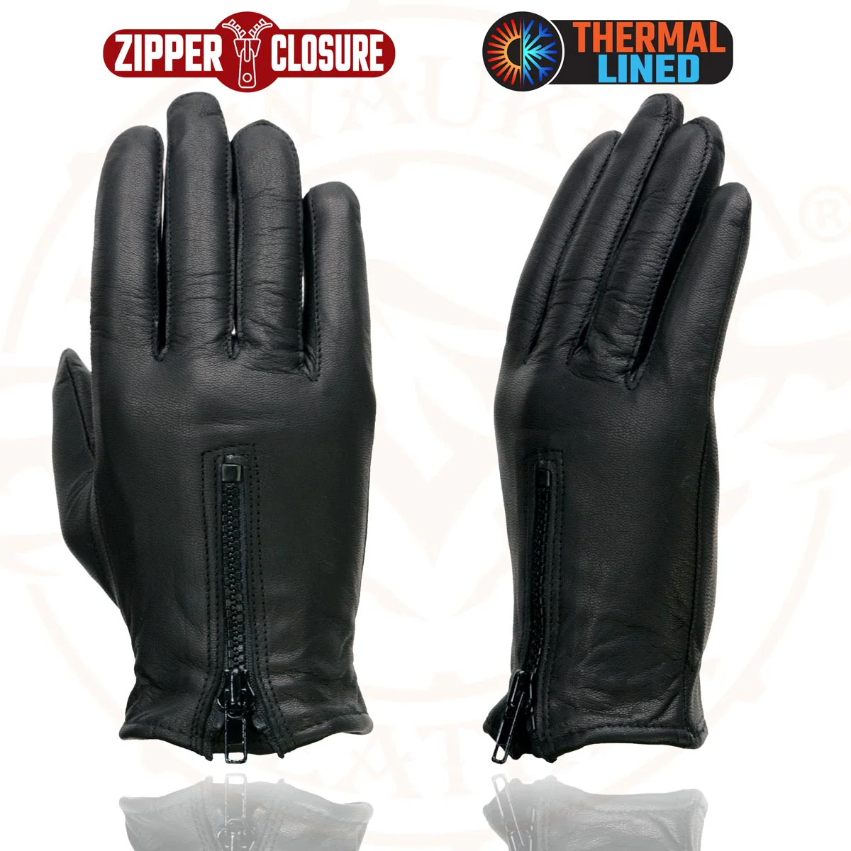 Milwaukee Leather SH728 Women’s Classic Black Leather Motorcycle Gloves with Zipper Closure - Image 6