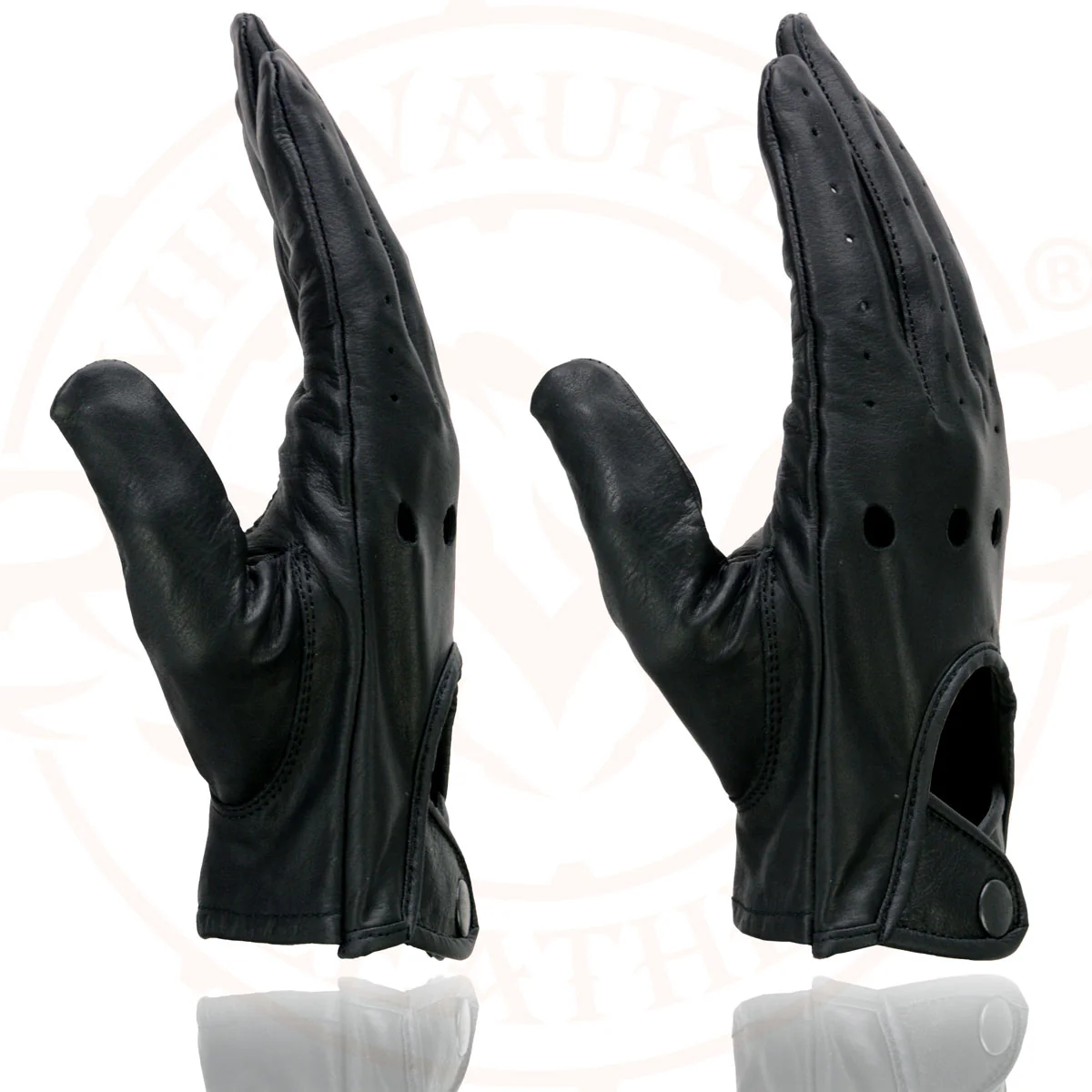 Milwaukee Leather SH729 Men's Black Perforated Leather Full Finger Motorcycle Hand Gloves W/ Breathable ‘Open Knuckle’ - Image 2