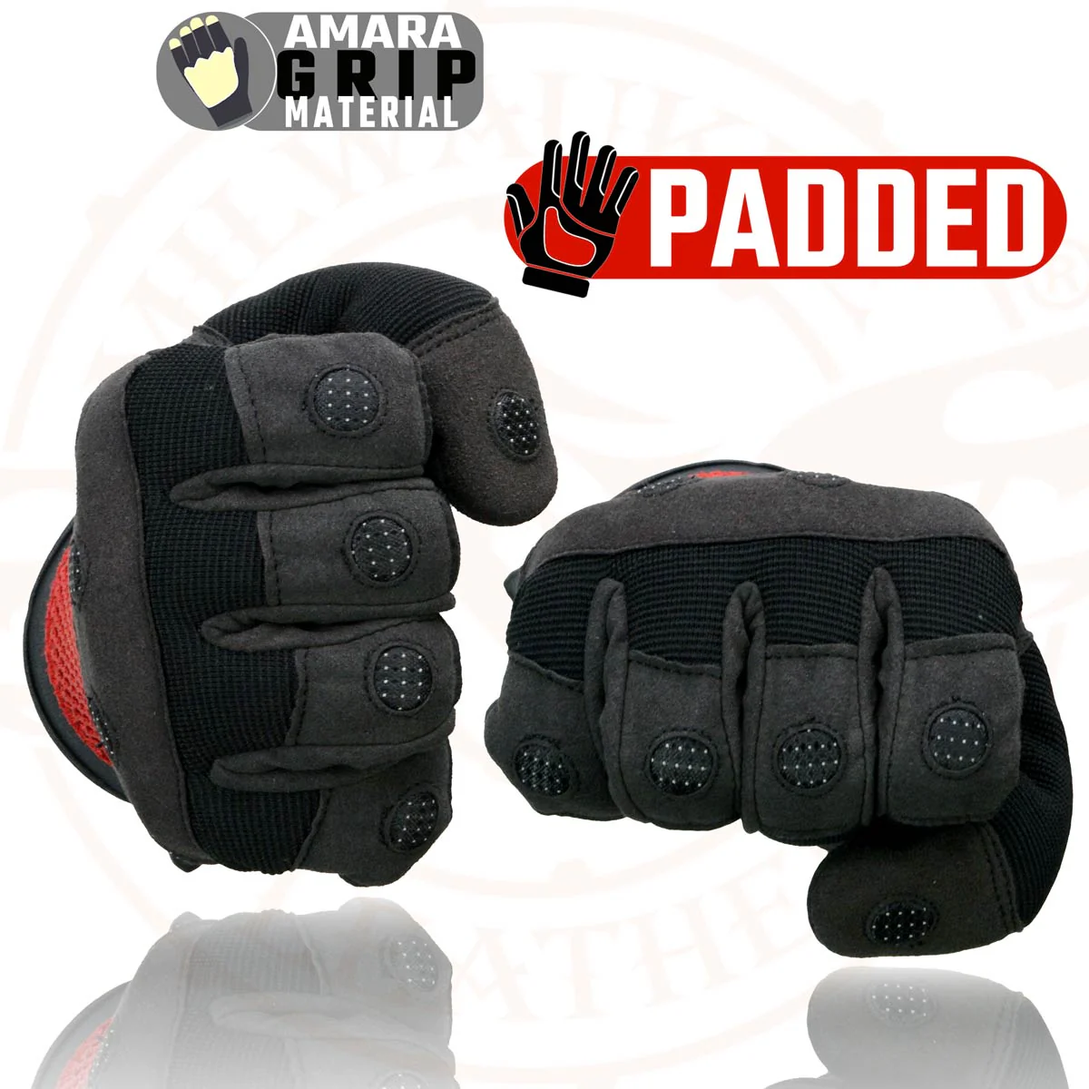 Milwaukee Leather SH76102 Men's Black and Red Textile Mesh Motorcycle Mechanics Hand Gloves W/ Amara Cloth Bottom - Image 4