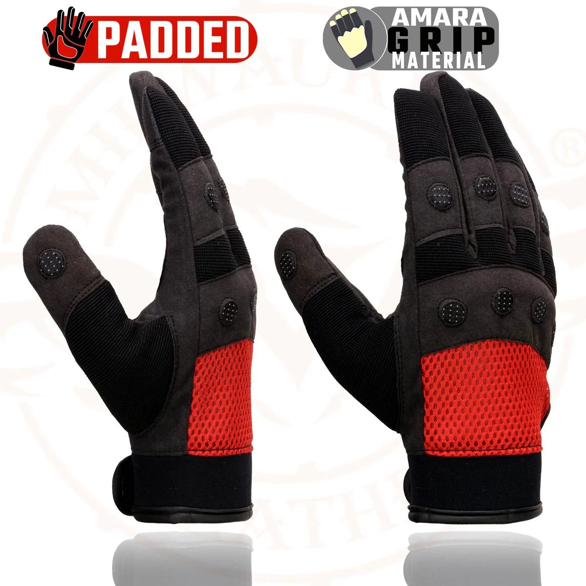 Milwaukee Leather SH76102 Men's Black and Red Textile Mesh Motorcycle Mechanics Hand Gloves W/ Amara Cloth Bottom - Image 5