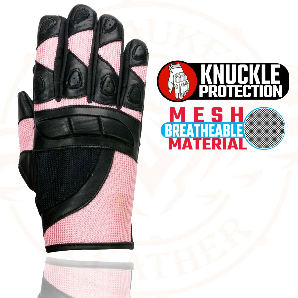 Milwaukee Leather SH802 Women's Black and Pink Leather with Mesh Racing Gloves - Image 2