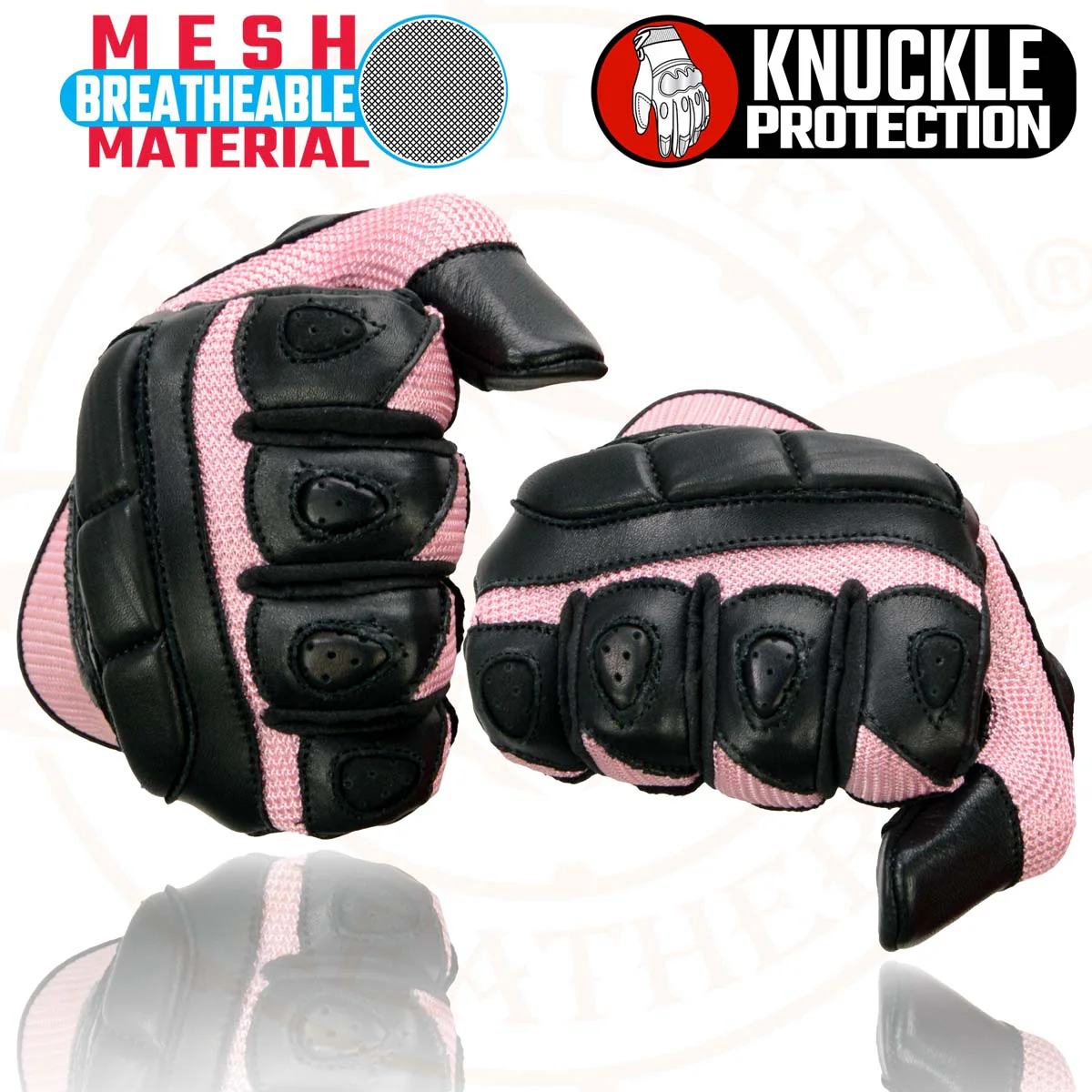 Milwaukee Leather SH802 Women's Black and Pink Leather with Mesh Racing Gloves - Image 4
