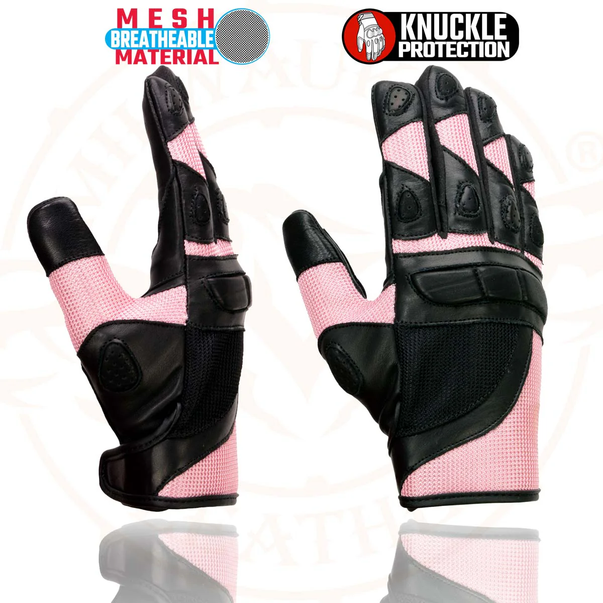 Milwaukee Leather SH802 Women's Black and Pink Leather with Mesh Racing Gloves - Image 5