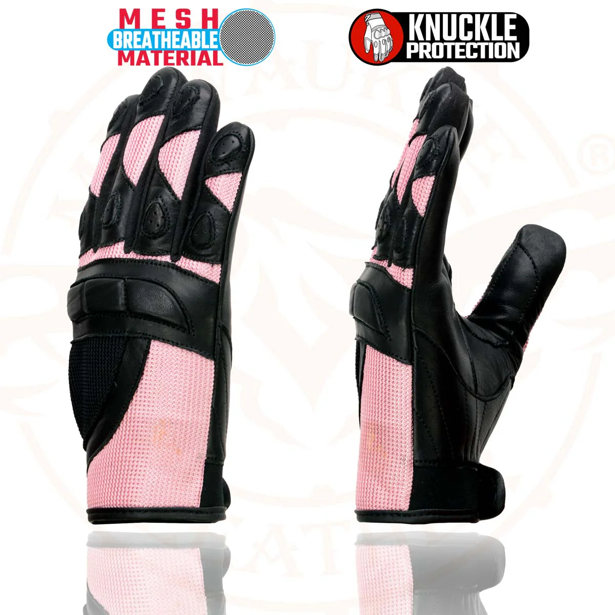 Milwaukee Leather SH802 Women's Black and Pink Leather with Mesh Racing Gloves - Image 6