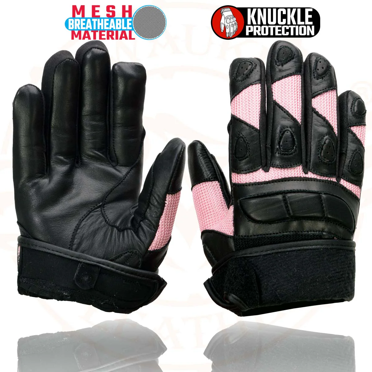 Milwaukee Leather SH802 Women's Black and Pink Leather with Mesh Racing Gloves - Image 8