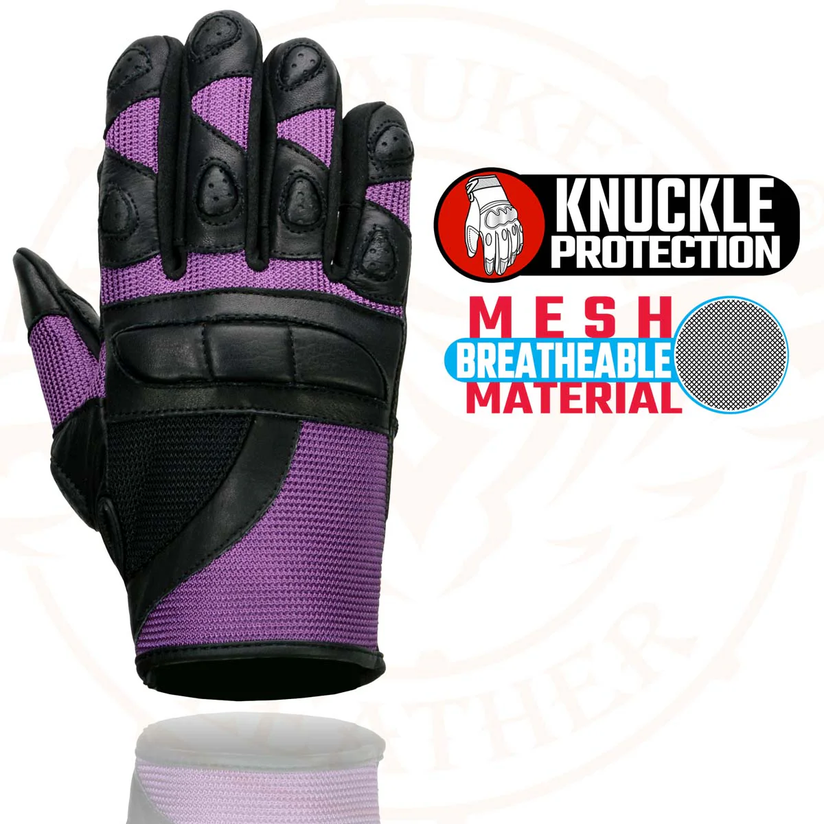 Milwaukee Leather SH802 Women's Black and Purple Leather with Mesh Combo Racing Gloves - Image 2