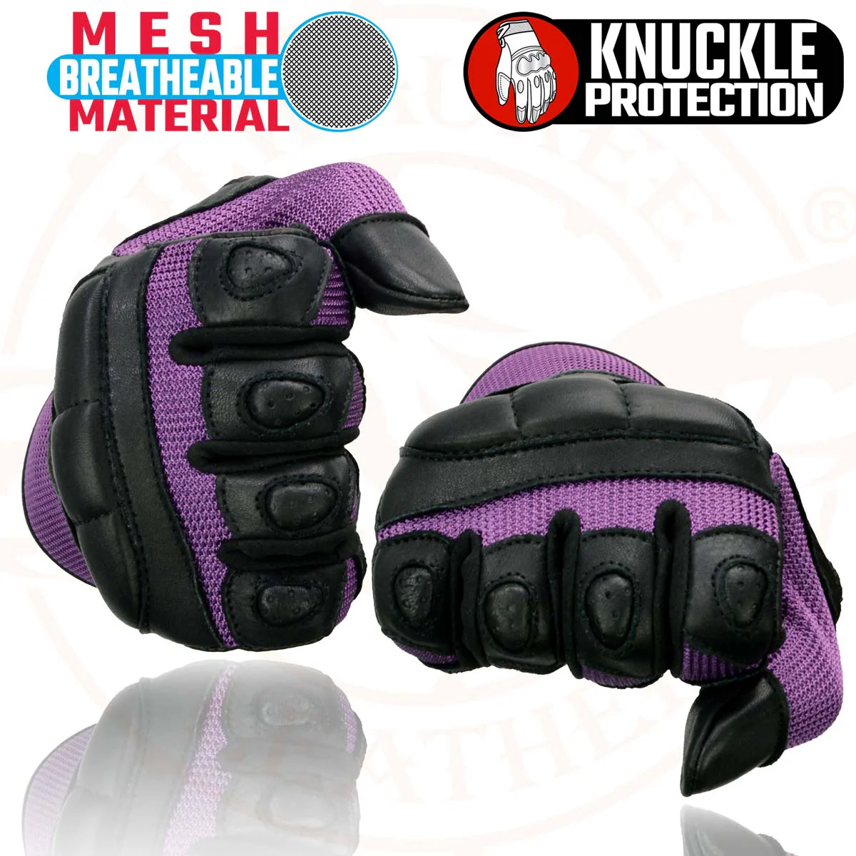 Milwaukee Leather SH802 Women's Black and Purple Leather with Mesh Combo Racing Gloves - Image 4