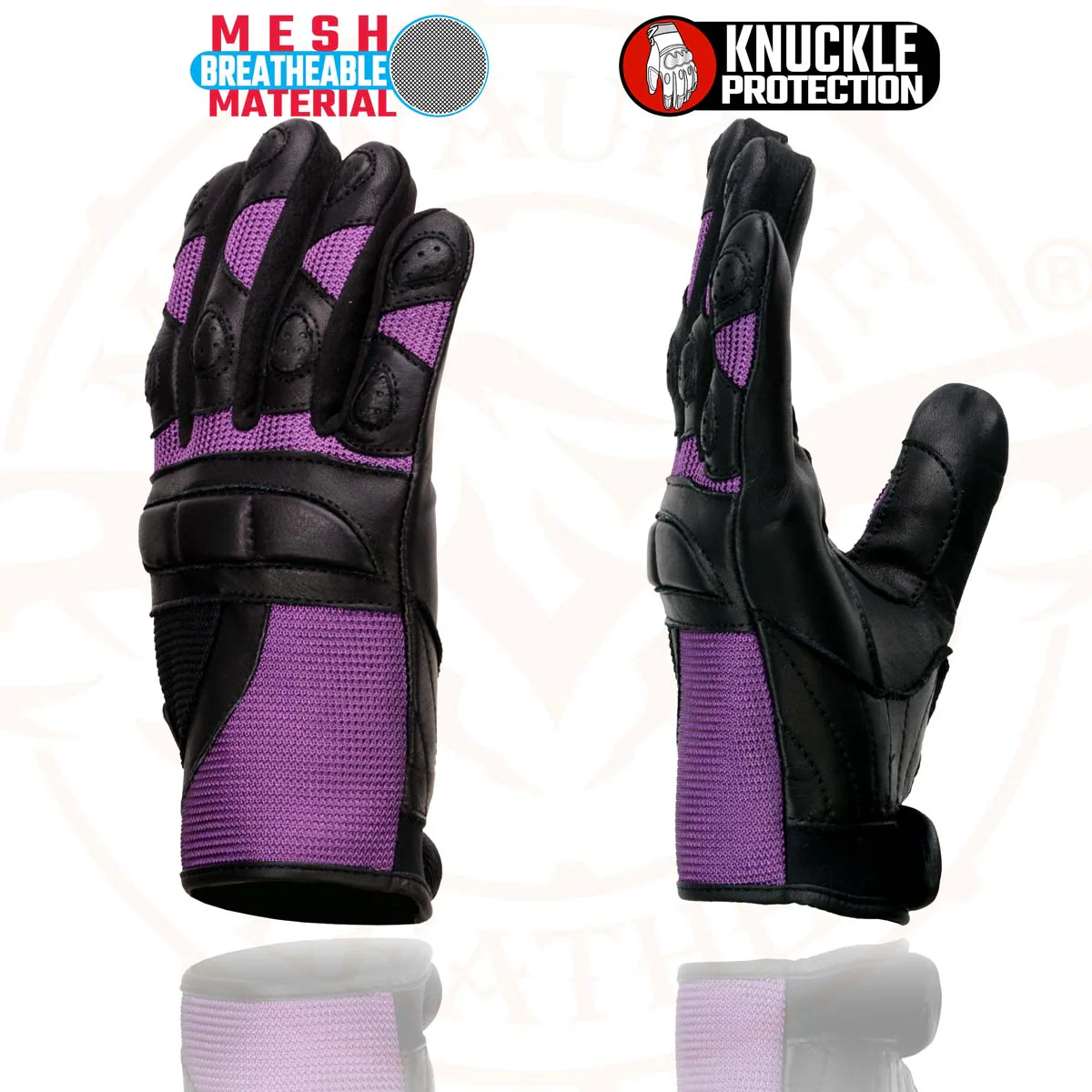 Milwaukee Leather SH802 Women's Black and Purple Leather with Mesh Combo Racing Gloves - Image 6