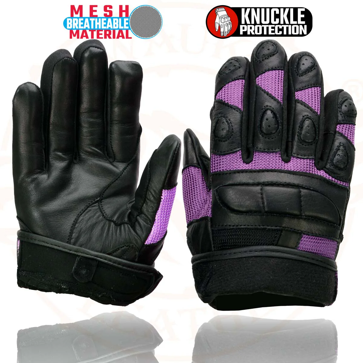 Milwaukee Leather SH802 Women's Black and Purple Leather with Mesh Combo Racing Gloves - Image 8