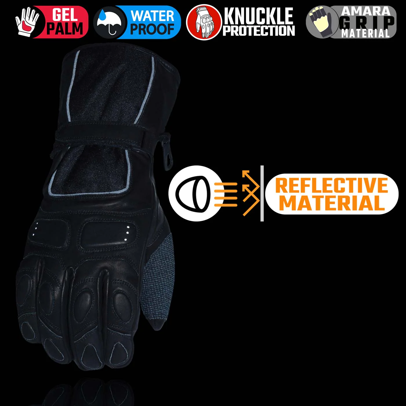 Milwaukee Leather SH814 Men's Black Leather Waterproof Gauntlet Motorcycle Gloves w/ Textile and Leather - Image 2