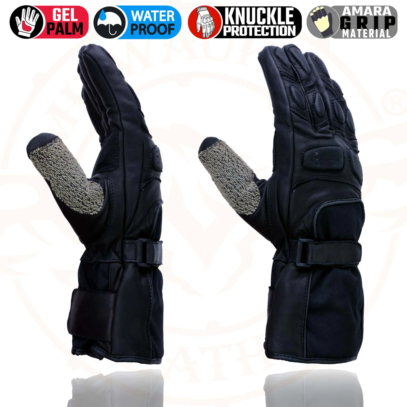 Milwaukee Leather SH814 Men's Black Leather Waterproof Gauntlet Motorcycle Gloves w/ Textile and Leather - Image 4