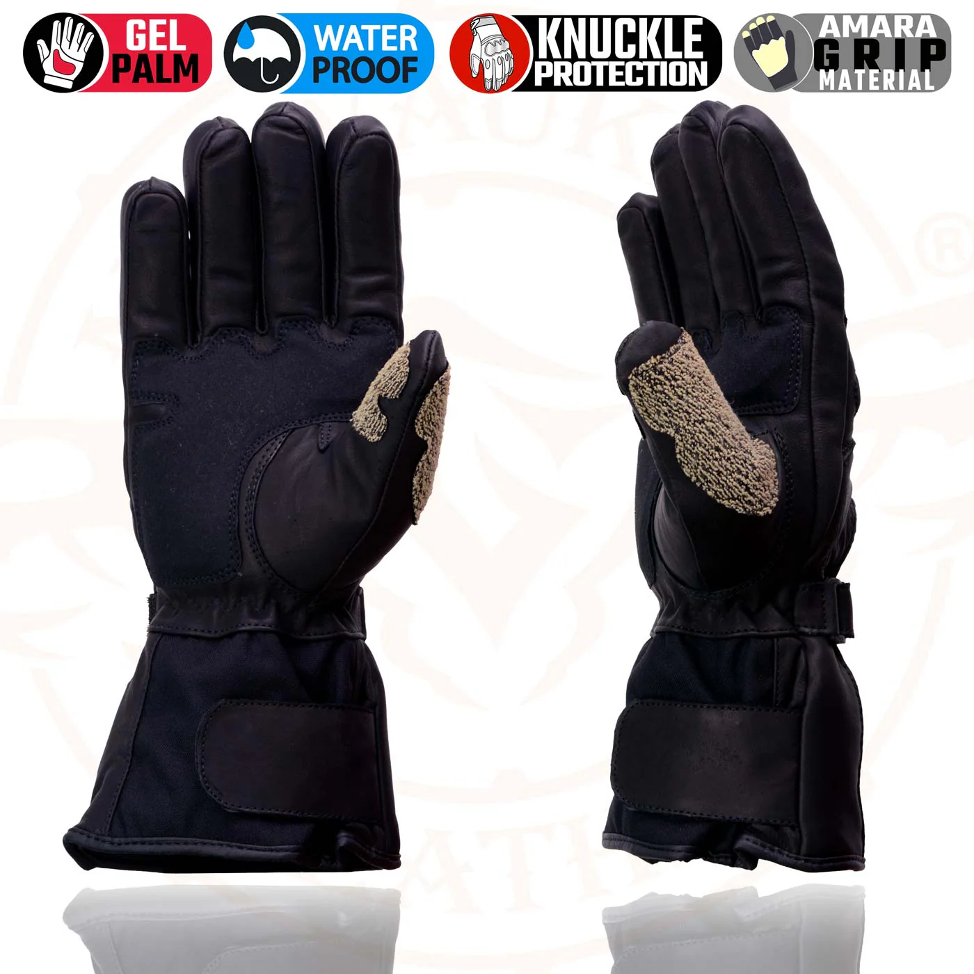 Milwaukee Leather SH814 Men's Black Leather Waterproof Gauntlet Motorcycle Gloves w/ Textile and Leather - Image 7