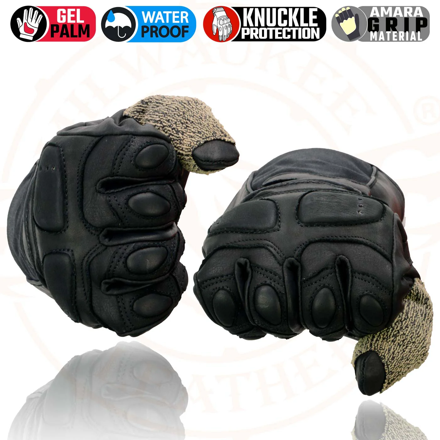 Milwaukee Leather SH814 Men's Black Leather Waterproof Gauntlet Motorcycle Gloves w/ Textile and Leather - Image 8