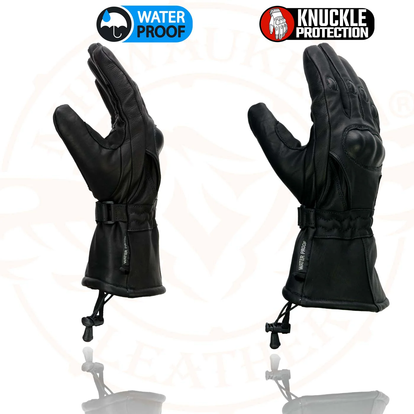 Milwaukee Leather SH815 Men's Black Leather Waterproof Gauntlet Gloves with Hard Knuckles - Image 2