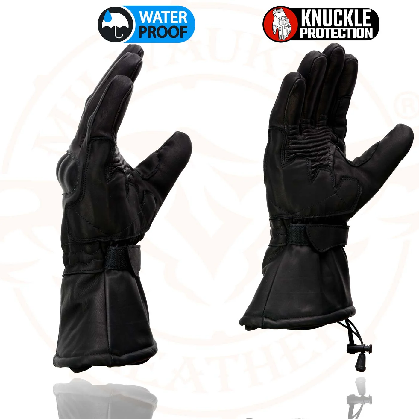 Milwaukee Leather SH815 Men's Black Leather Waterproof Gauntlet Gloves with Hard Knuckles - Image 5