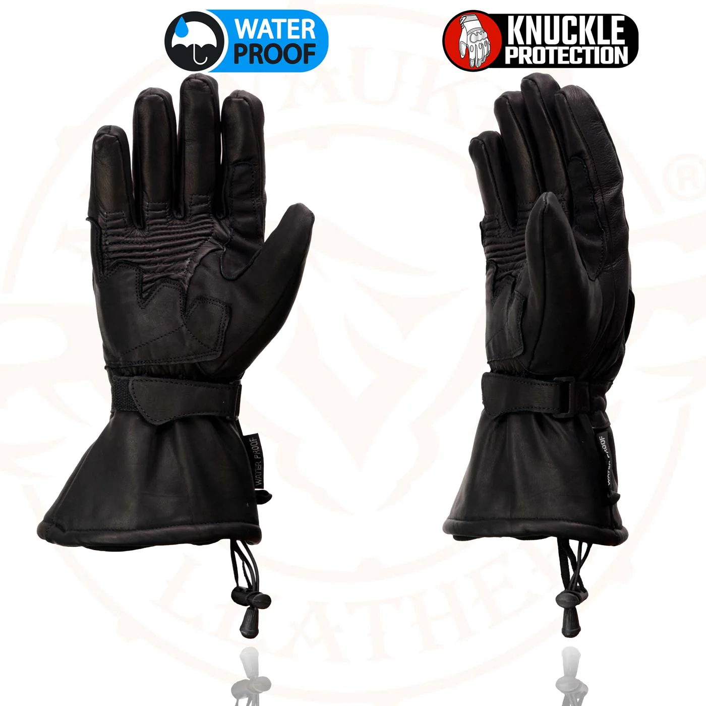 Milwaukee Leather SH815 Men's Black Leather Waterproof Gauntlet Gloves with Hard Knuckles - Image 6