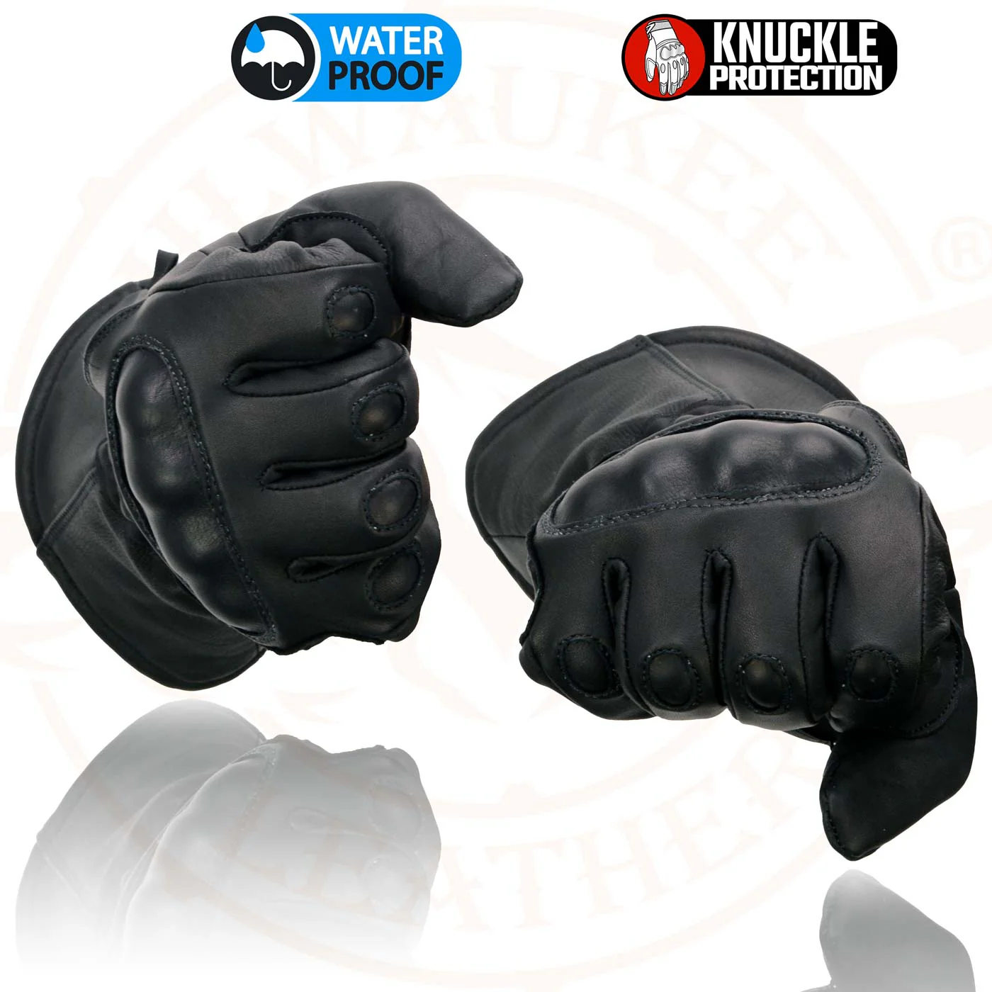 Milwaukee Leather SH815 Men's Black Leather Waterproof Gauntlet Gloves with Hard Knuckles - Image 7