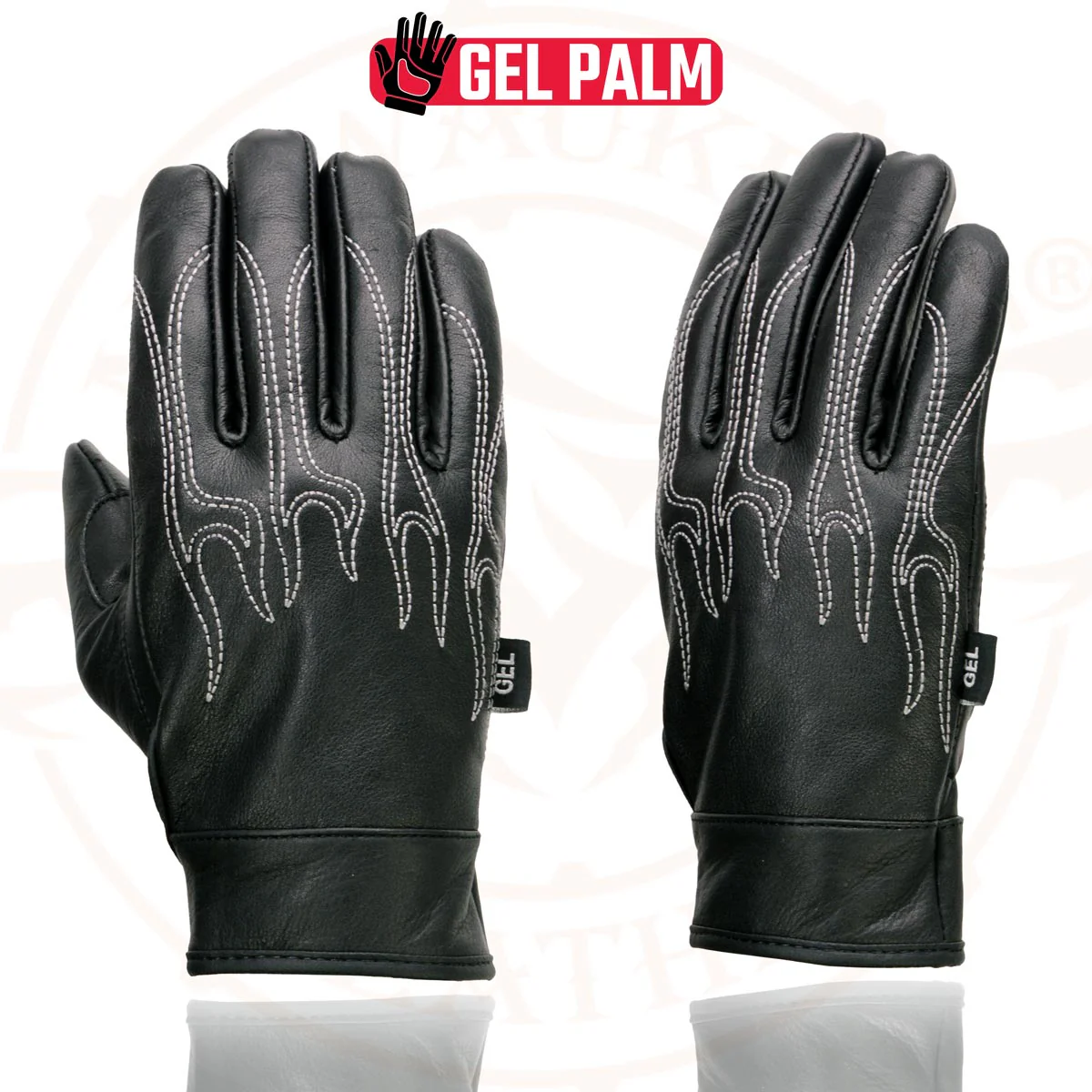 Milwaukee Leather SH820 Men's Black Leather ‘White Flame’ Cruising Hand Gloves W/ Gel Palm - Image 4