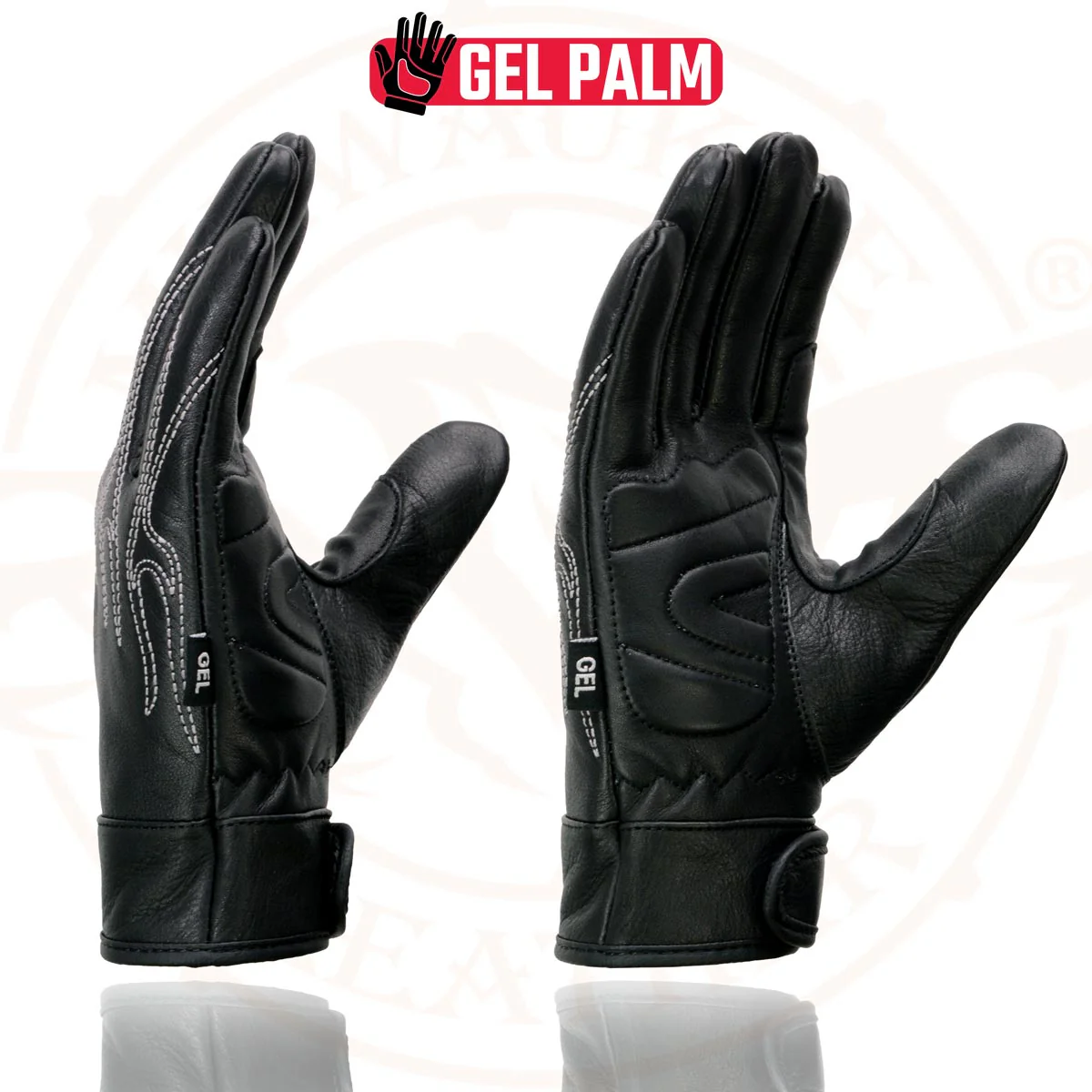 Milwaukee Leather SH820 Men's Black Leather ‘White Flame’ Cruising Hand Gloves W/ Gel Palm - Image 5