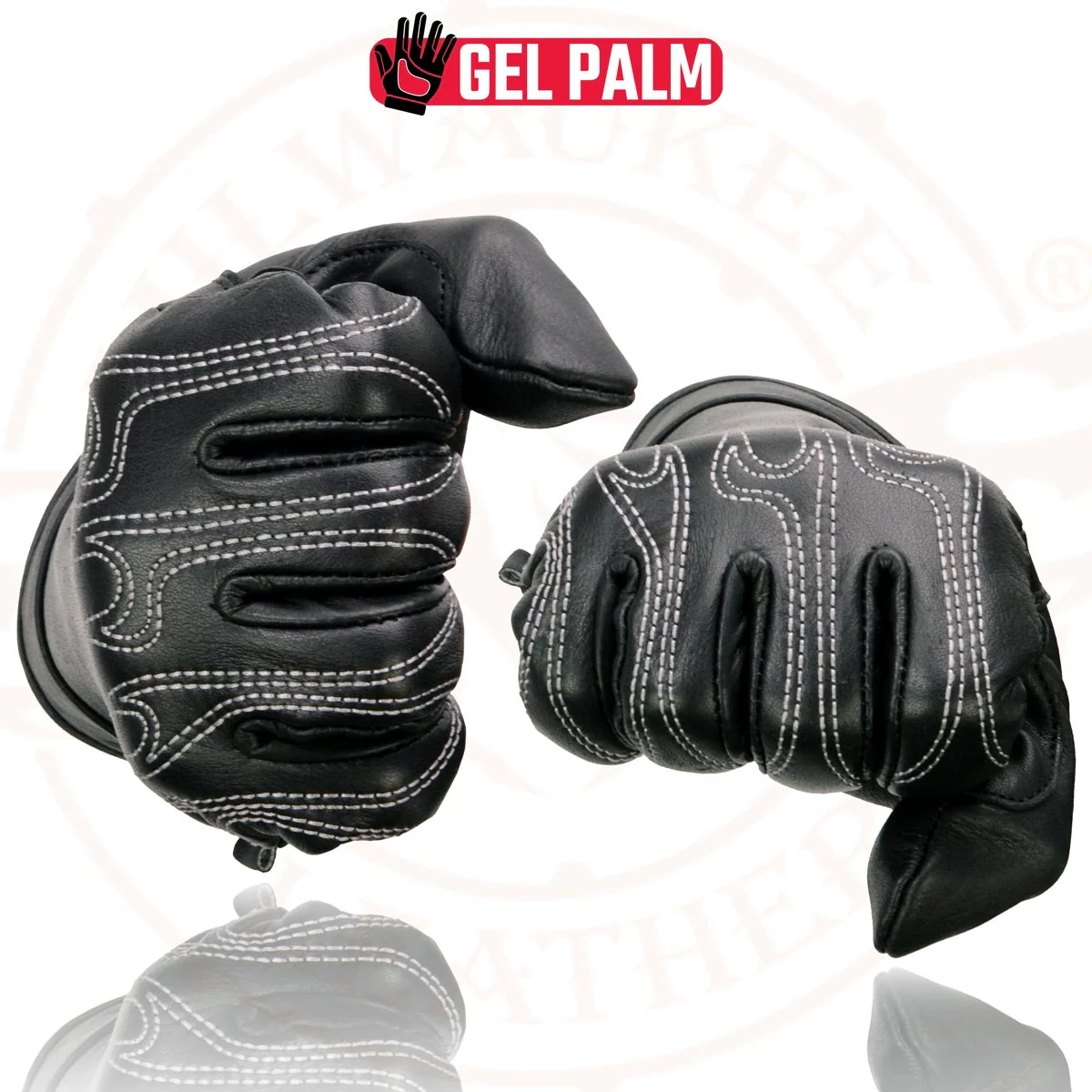 Milwaukee Leather SH820 Men's Black Leather ‘White Flame’ Cruising Hand Gloves W/ Gel Palm - Image 7