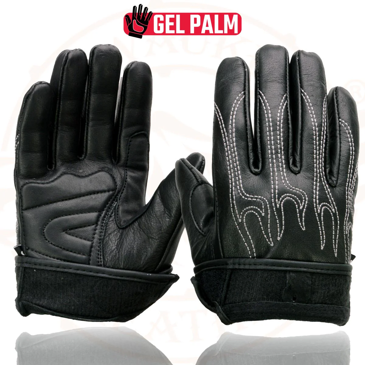 Milwaukee Leather SH820 Men's Black Leather ‘White Flame’ Cruising Hand Gloves W/ Gel Palm - Image 8