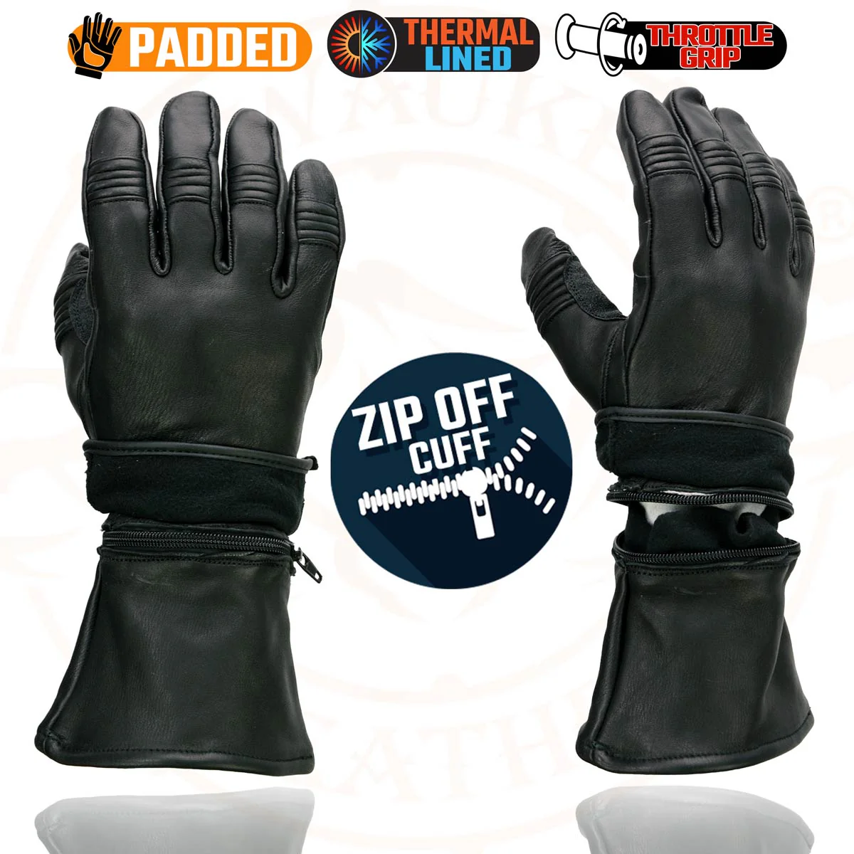 Milwaukee Leather SH852 Men's USA Deerskin Black Leather Gauntlet Motorcycle Thermal Lined Gloves - Image 2