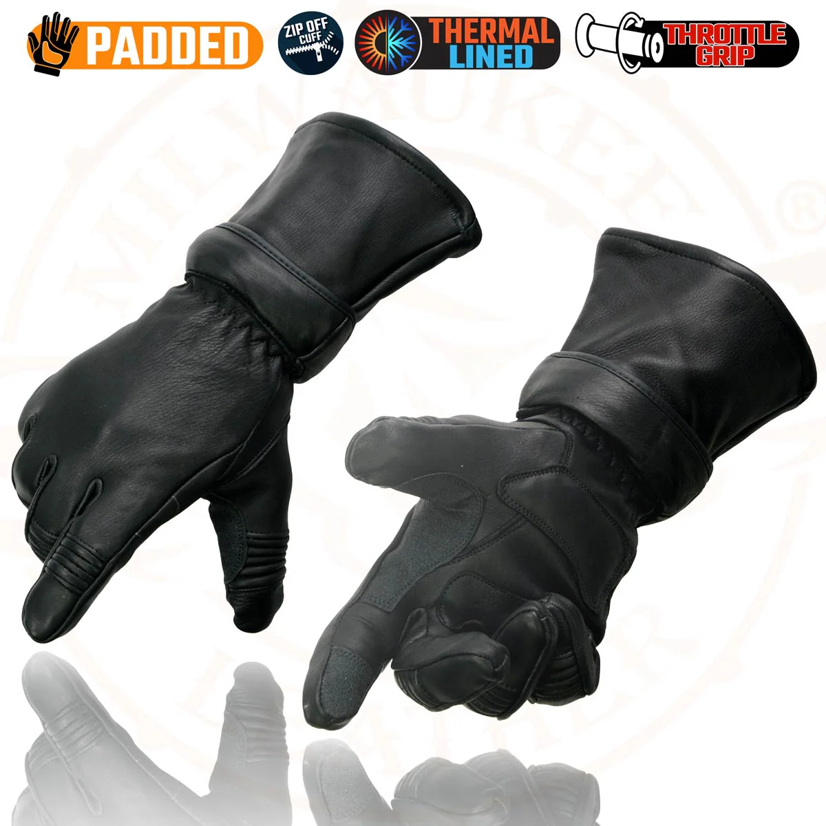 Milwaukee Leather SH852 Men's USA Deerskin Black Leather Gauntlet Motorcycle Thermal Lined Gloves - Image 7