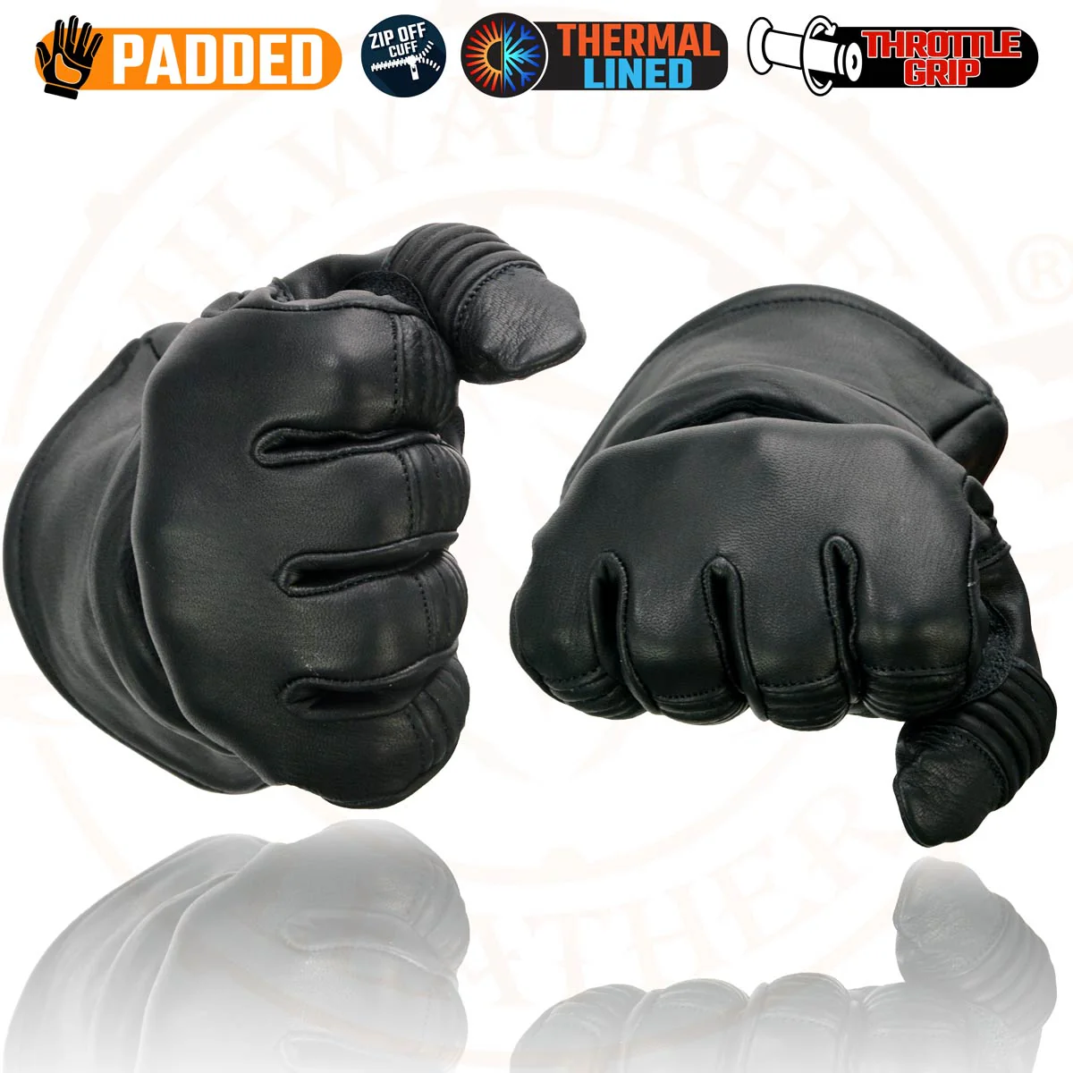 Milwaukee Leather SH852 Men's USA Deerskin Black Leather Gauntlet Motorcycle Thermal Lined Gloves - Image 8