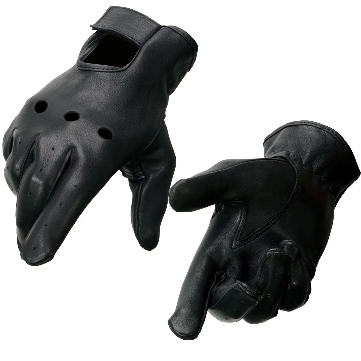 Milwaukee Leather SH868 Men's USA Deerskin Black Vented Perforated Leather Motorcycle Riders Gloves