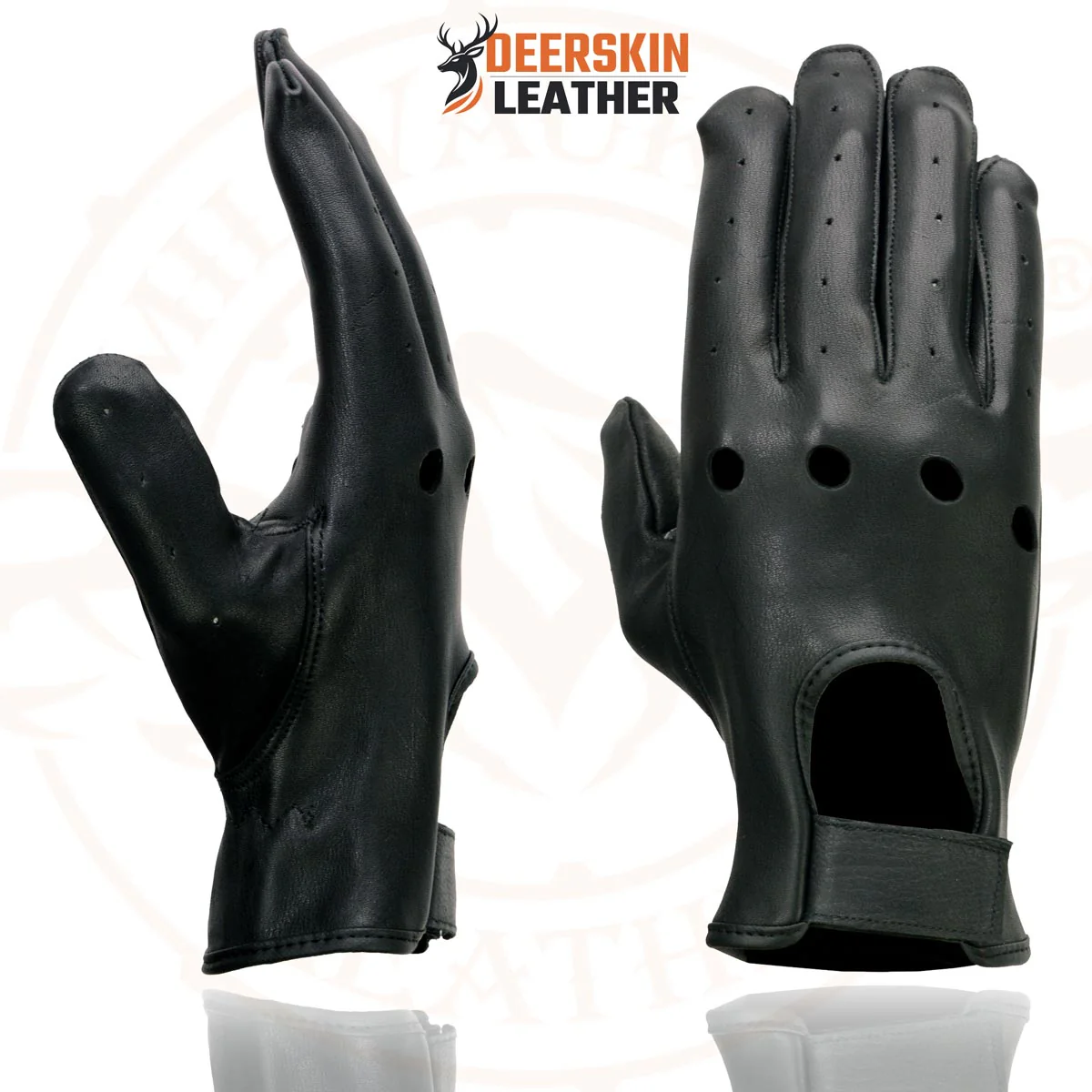 Milwaukee Leather SH868 Men's USA Deerskin Black Vented Perforated Leather Motorcycle Riders Gloves - Image 4