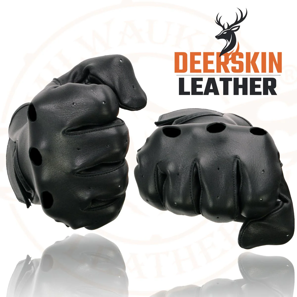 Milwaukee Leather SH868 Men's USA Deerskin Black Vented Perforated Leather Motorcycle Riders Gloves - Image 8