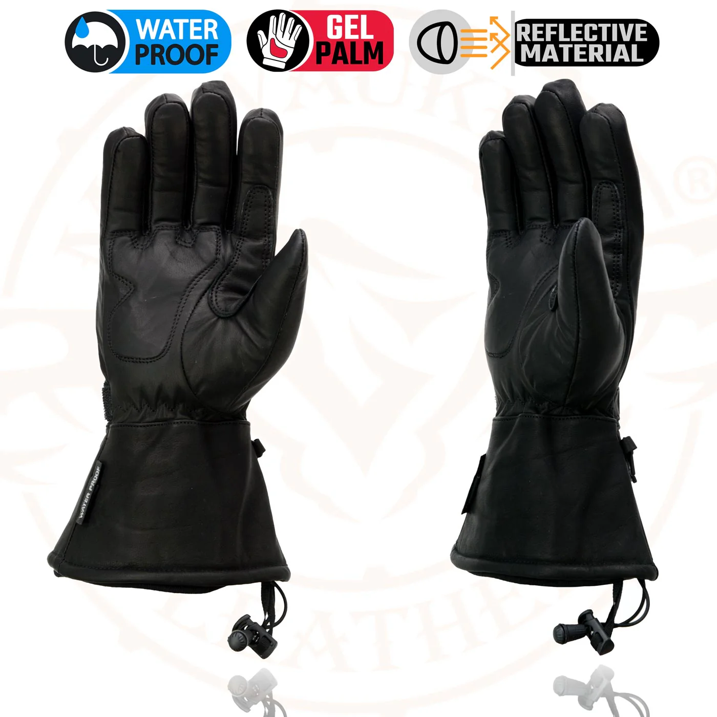 Milwaukee Leather Men's Black Soft Leather Gauntlet Motorcycle Hand Gloves-Waterproof Gel Palm Reflective Piping SH873 - Image 7