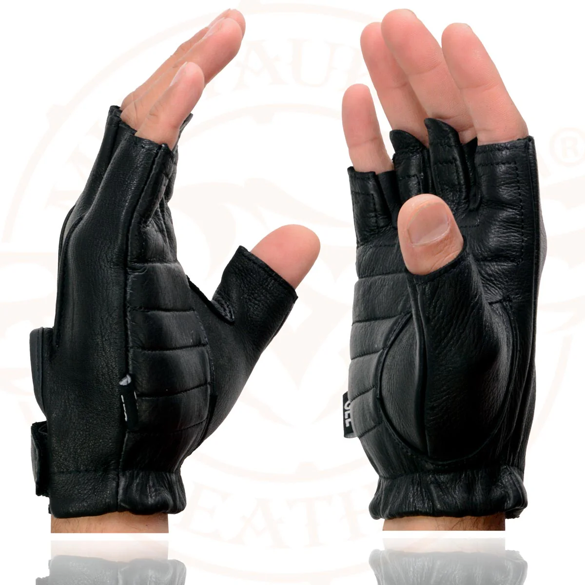 Milwaukee Leather SH878 Men's Fingerless USA Deerskin Black Leather Motorcycle Rider Gloves w/ Gel Padded Palm - Image 7