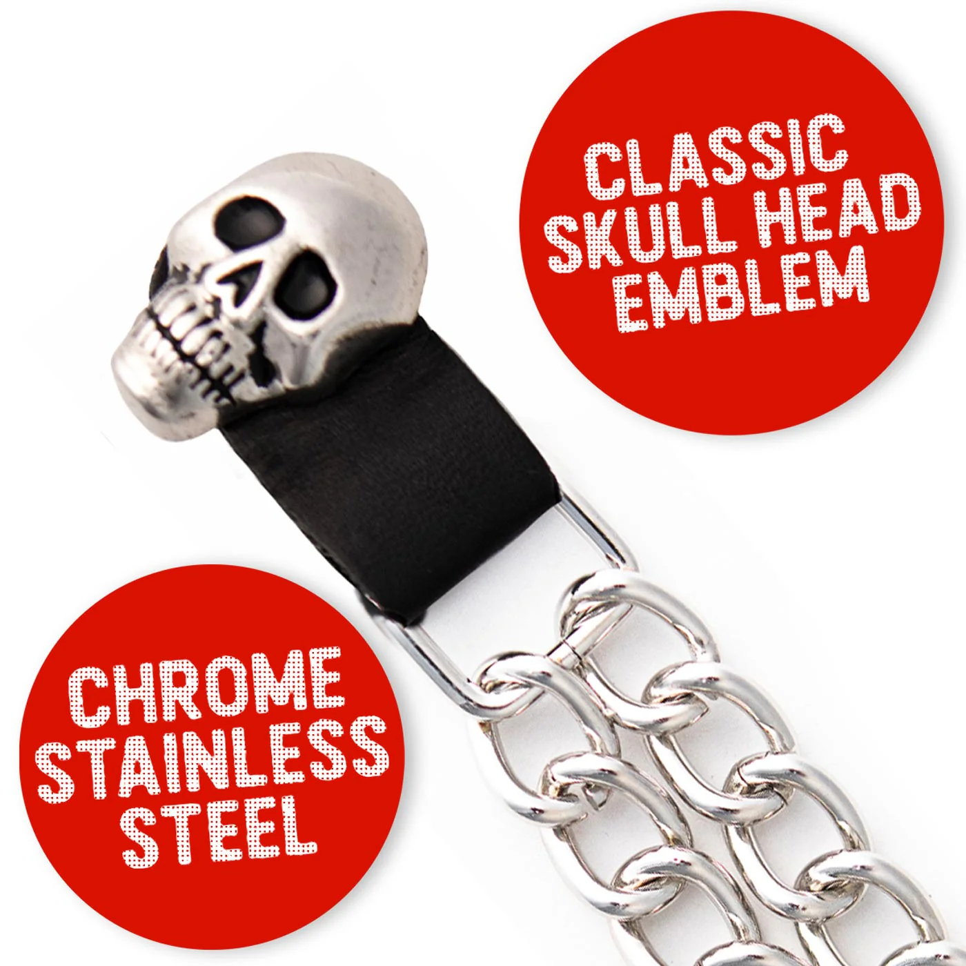 Milwaukee Leather Skull Head Medallion Vest Extender - Double Chrome Chains Genuine Leather 6.5" Extension 4-PCS MLA6019SET - Image 2