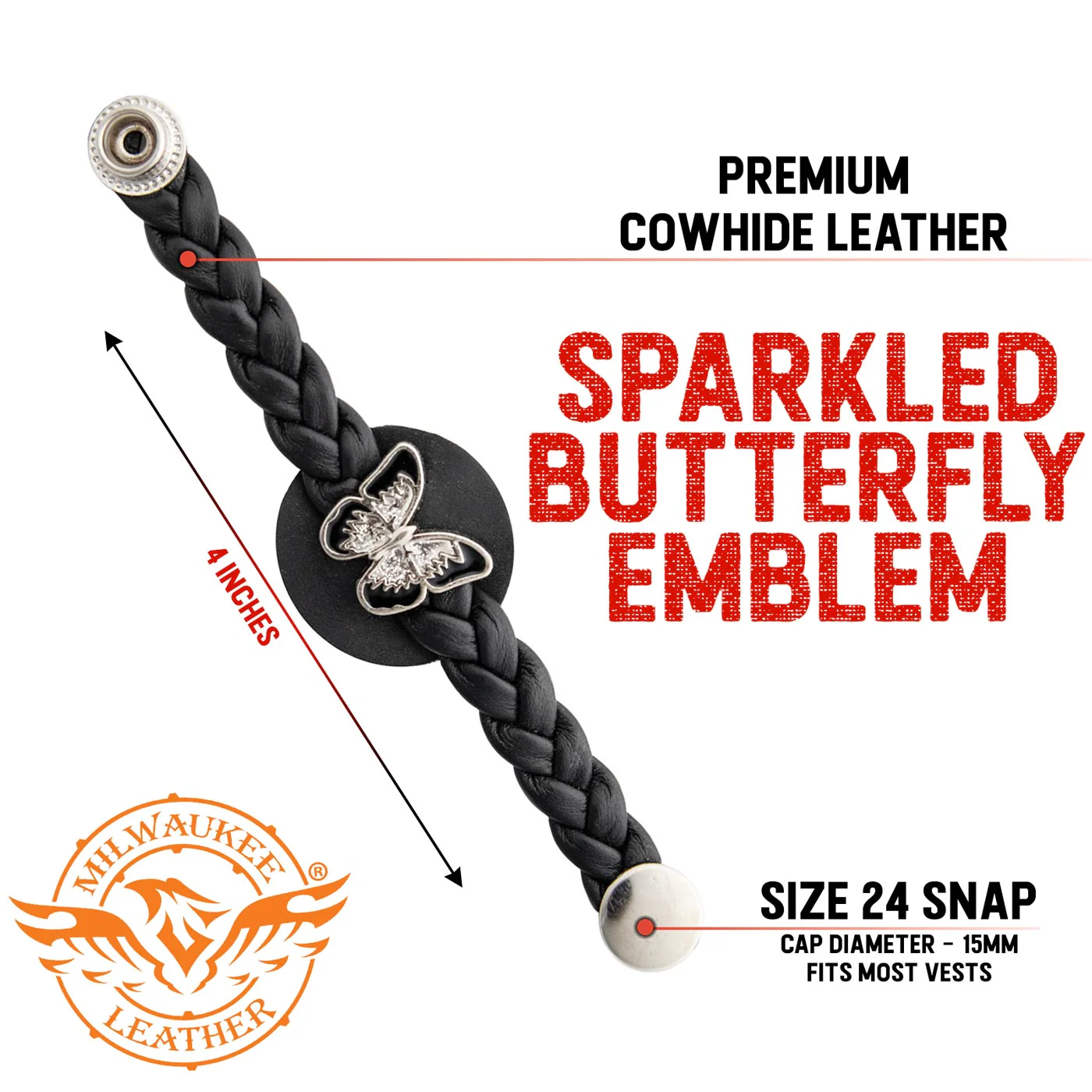 Milwaukee Leather Spark Medallion Vest Extender Genuine Leather Braided Strap 6.5" Extension 4-PCS MLA6068SET - Image 2