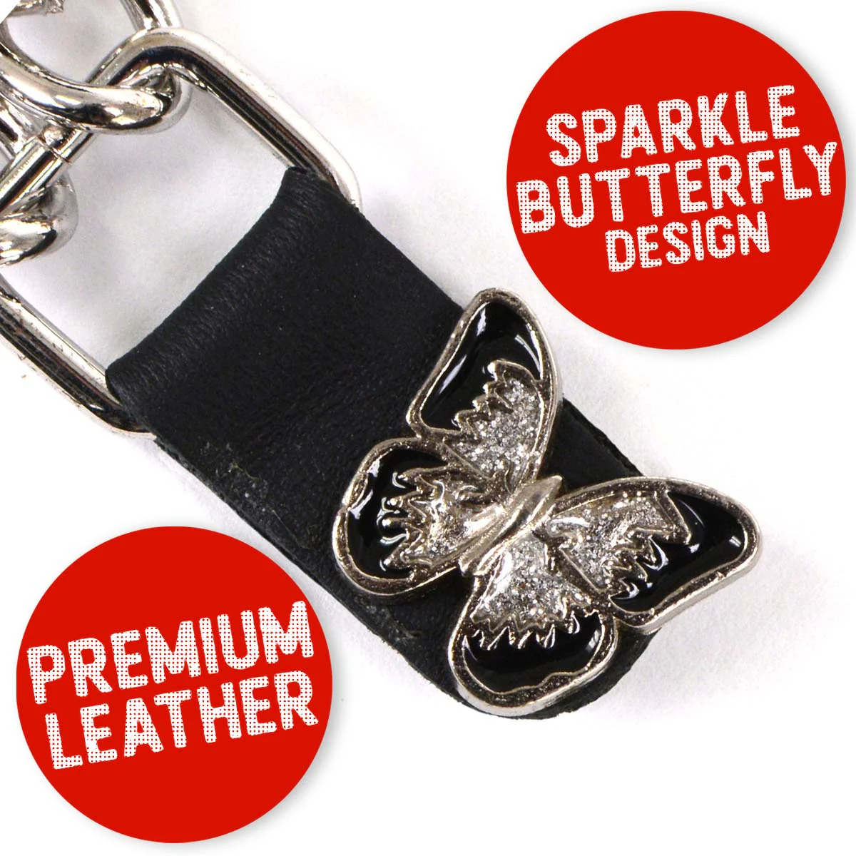 Milwaukee Leather Sparkle Butterfly Medallion Vest Extender - Double Chrome Chains Genuine Leather 6.5" Extension 4-PCS MLA6022SET - Image 4