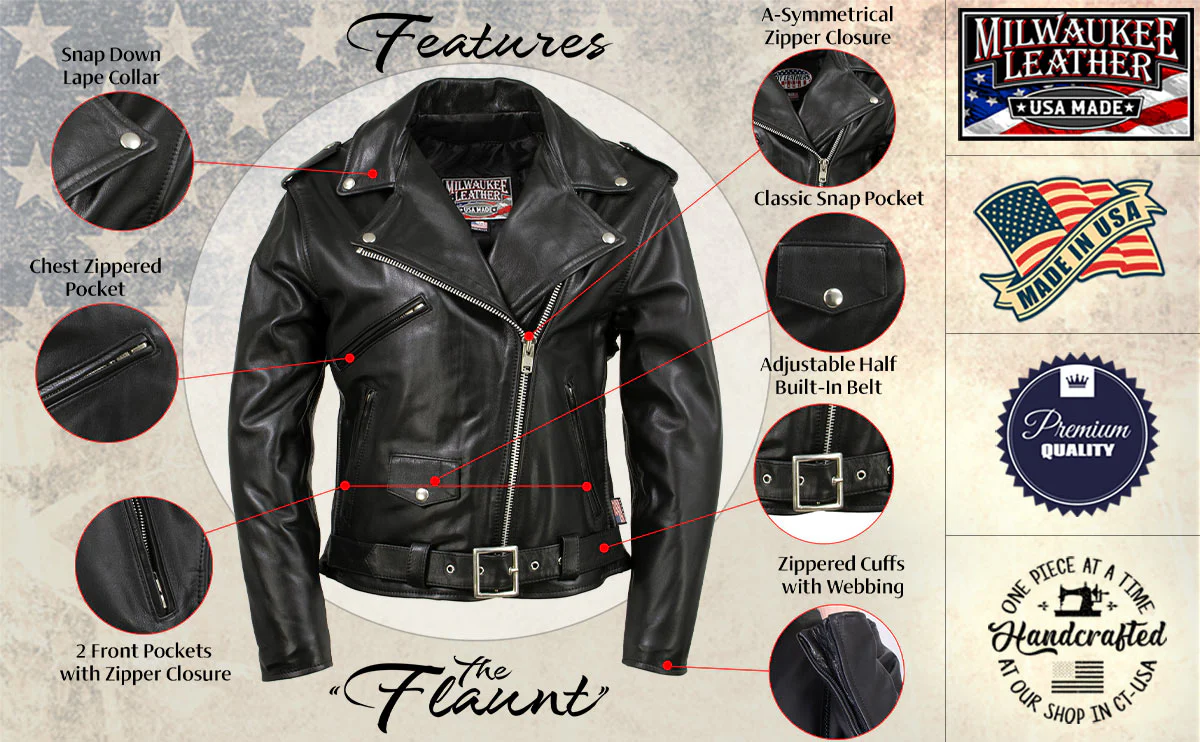 Milwaukee Leather USA MADE MLJKL5004 Women's Black The Flaunt Premium Classic Motorcycle Style Leather Jacket - Image 2